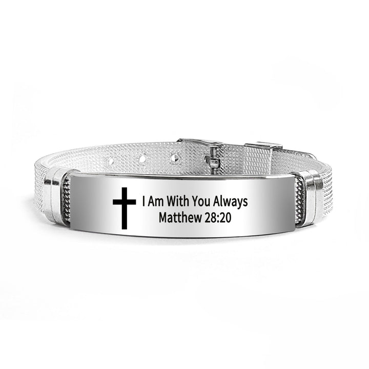 Christianartworkshop Multi - Styled Motivational Cross Bracelet with Bible Verses - Silver PVC 28:20 - image 68