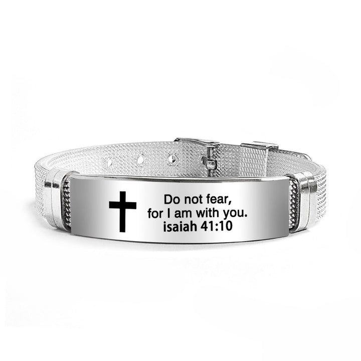 Christianartworkshop Multi - Styled Motivational Cross Bracelet with Bible Verses - Silver PVC 41:10 - image 57