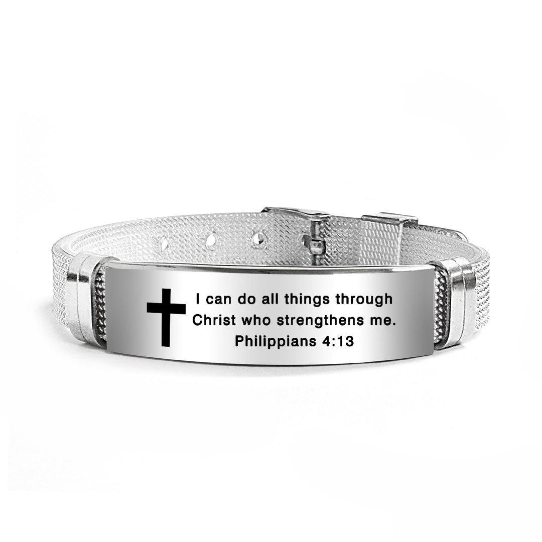 Christianartworkshop Multi - Styled Motivational Cross Bracelet with Bible Verses - Black PVC 4:13 - image 59