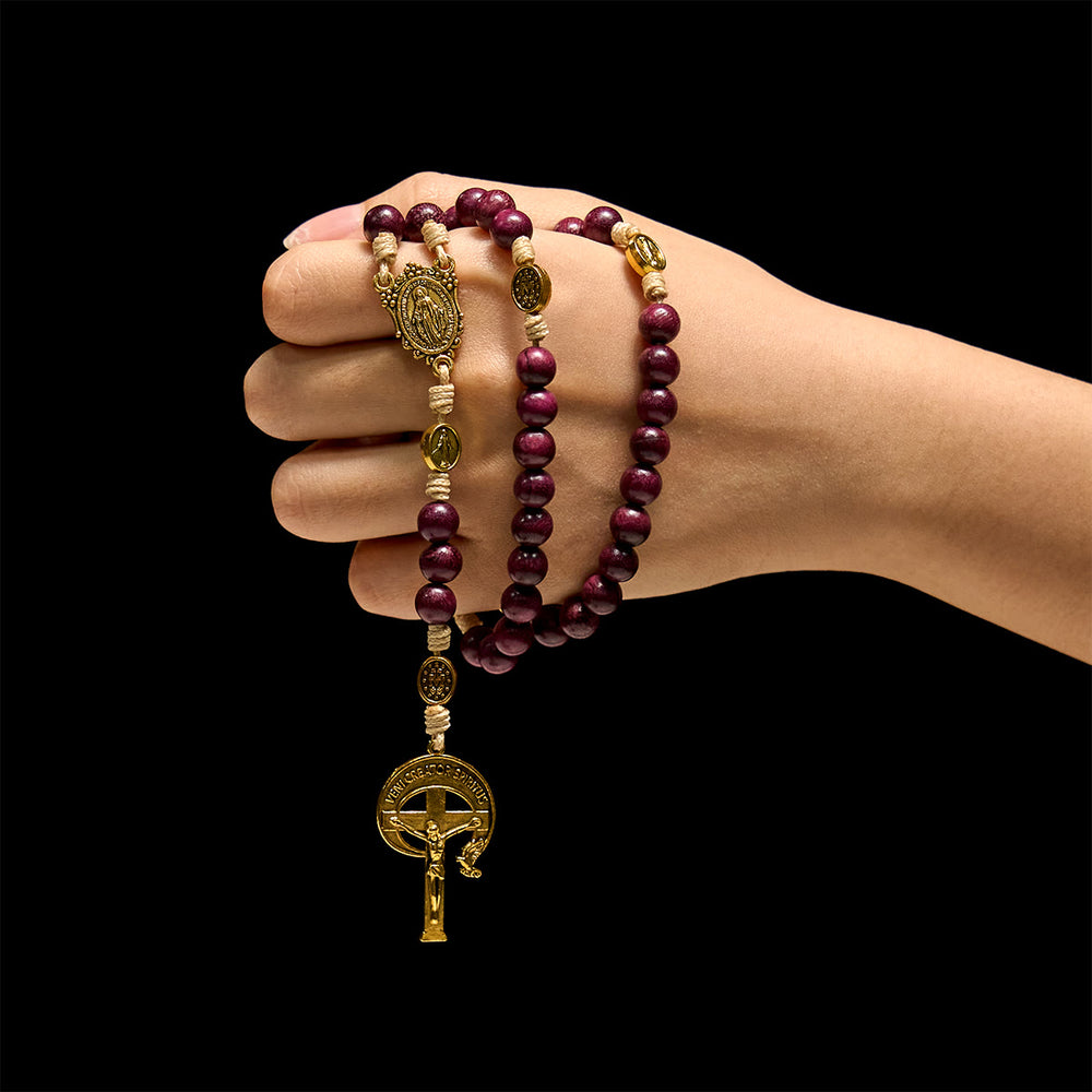 Marian Protection Purple-Golden Rosary with Ornate Halo Crucifix: Royal Tones of Faith - image 1