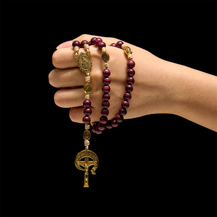 Marian Protection Purple-Golden Rosary with Ornate Halo Crucifix: Royal Tones of Faith - image 1