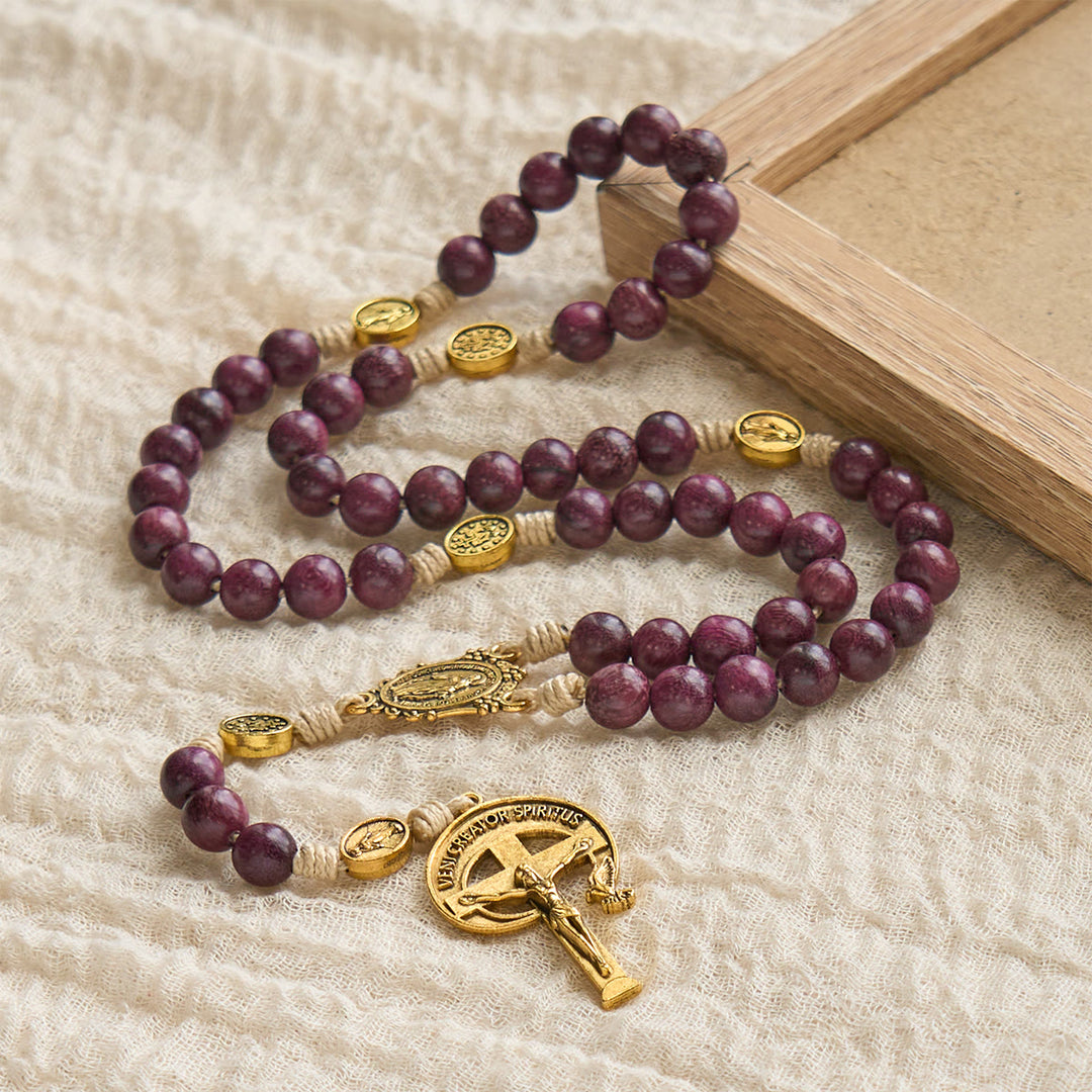 Marian Protection Purple-Golden Rosary with Ornate Halo Crucifix: Royal Tones of Faith - image 5