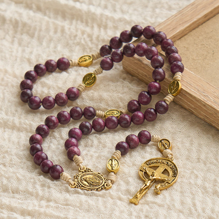 Marian Protection Purple-Golden Rosary with Ornate Halo Crucifix: Royal Tones of Faith - image 4