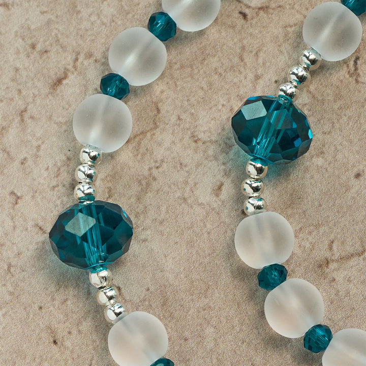 Christianartworkshop Ocean-Blue Style Frosted White Glass Rosary with Crucifix and Miraculous Medal - image 9