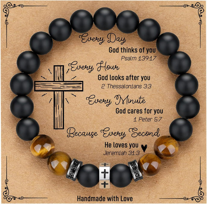 Christianartworkshop Cross Bracelet with Tiger's Eye, Black Onyx & CZ - Accented Stainless Steel - D - image 3