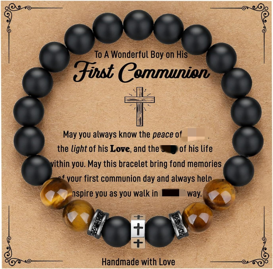 Christianartworkshop Cross Bracelet with Tiger's Eye, Black Onyx & CZ - Accented Stainless Steel - D - image 3