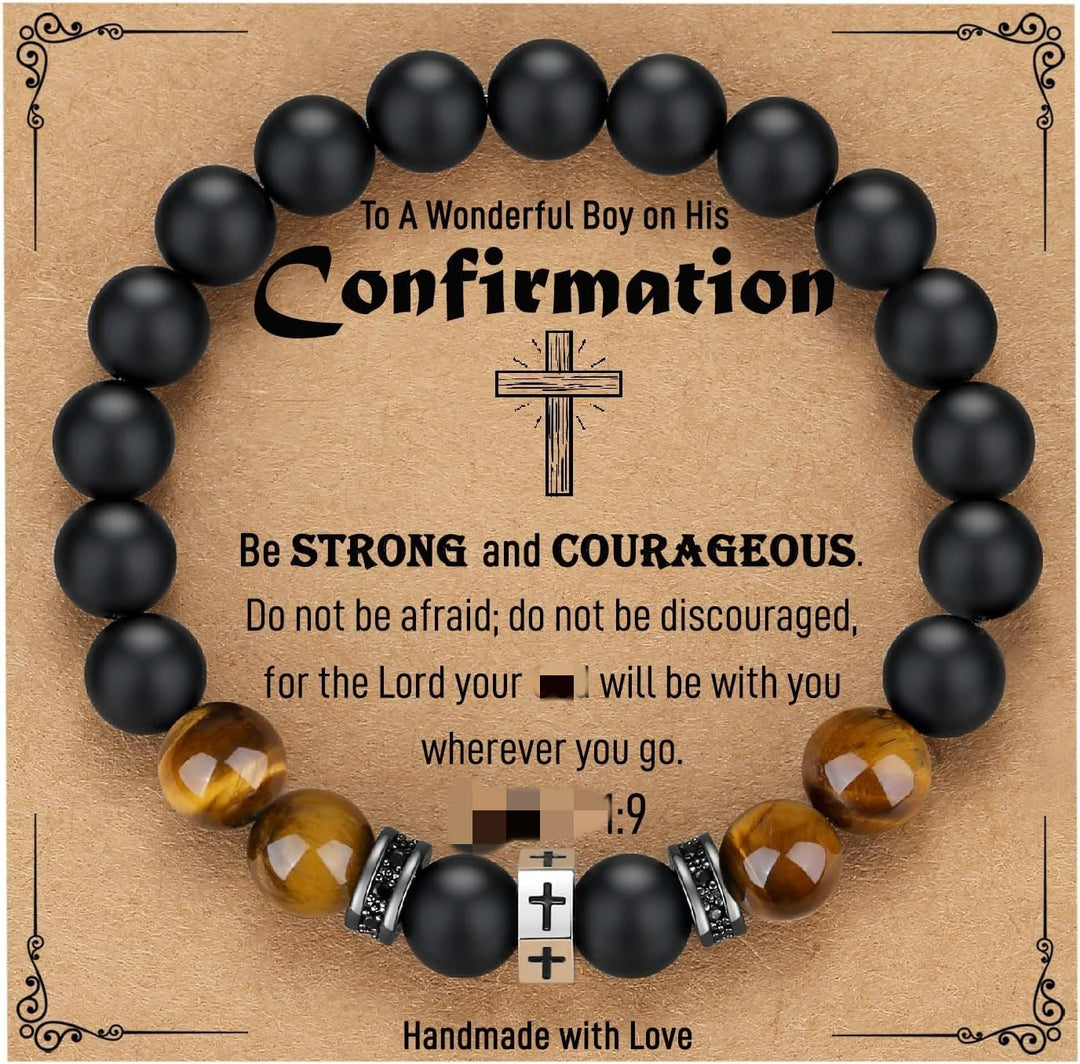 Christianartworkshop Cross Bracelet with Tiger's Eye, Black Onyx & CZ - Accented Stainless Steel - C - image 2