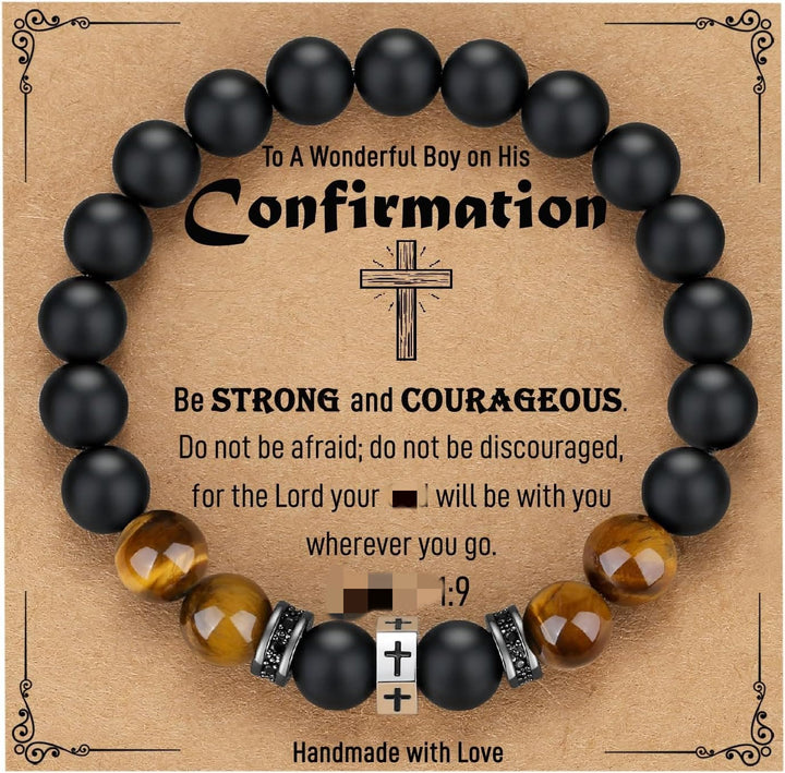 Christianartworkshop Cross Bracelet with Tiger's Eye, Black Onyx & CZ - Accented Stainless Steel - C - image 2
