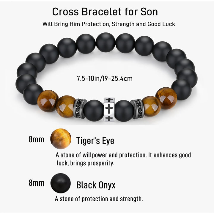 Christianartworkshop Cross Bracelet with Tiger's Eye, Black Onyx & CZ - Accented Stainless Steel - image 7