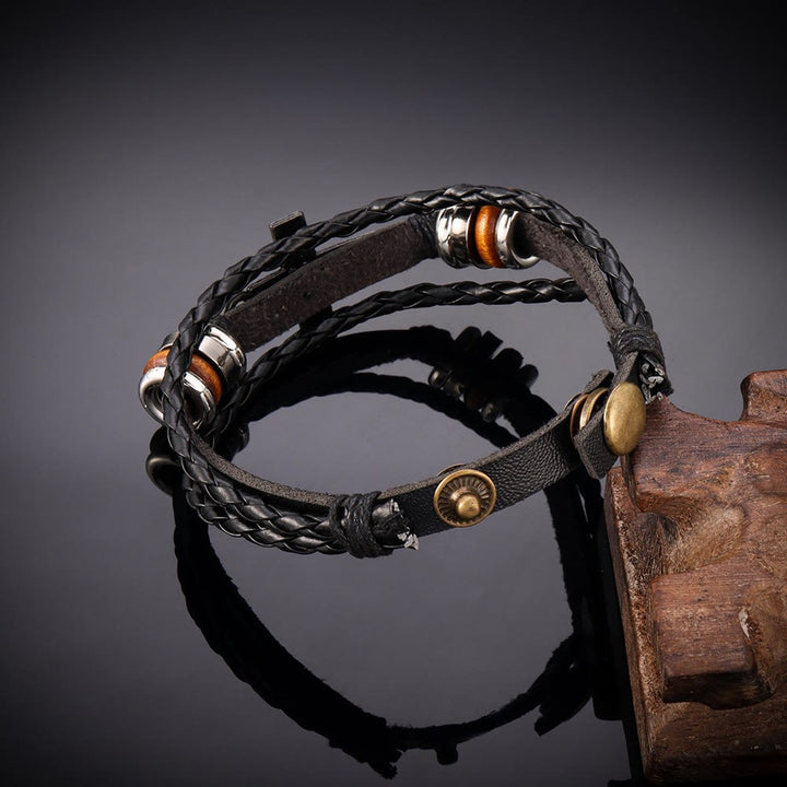 Christianartworkshop Black Braided Leather Bracelet with Cross & TRUST IN GOD Inscription - image 4