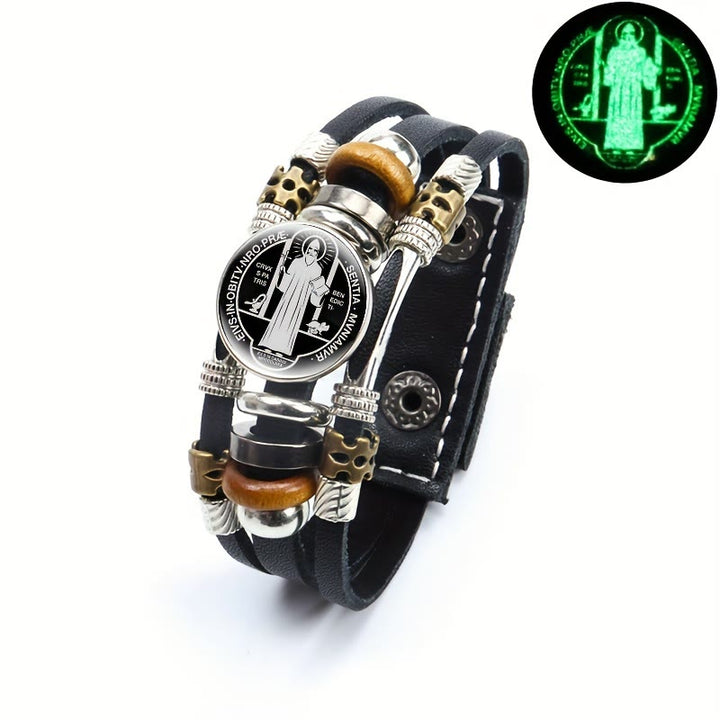 Christianartworkshop St. Benedict Collection Black Leather Cuff Bracelet with Multiple Faith Designs - St. Benedict -7 - image 8