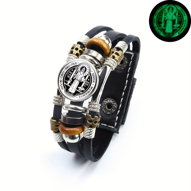 Christianartworkshop St. Benedict Collection Black Leather Cuff Bracelet with Multiple Faith Designs - St. Benedict -5 - image 6