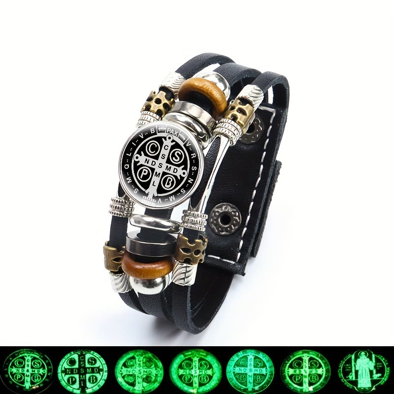 Christianartworkshop St. Benedict Collection Black Leather Cuff Bracelet with Multiple Faith Designs - St. Benedict -6 - image 7
