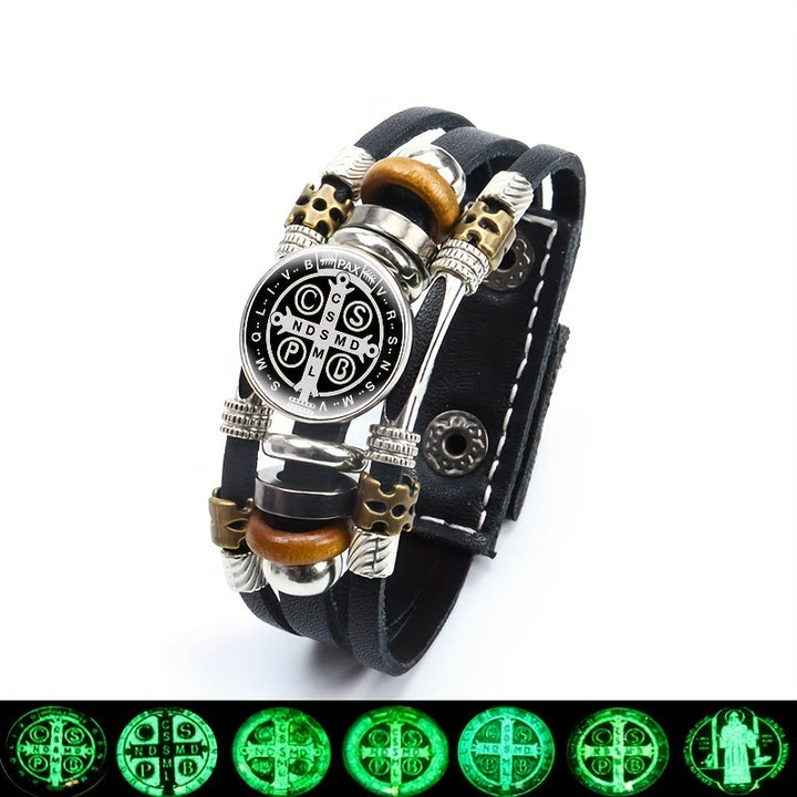 Christianartworkshop St. Benedict Collection Black Leather Cuff Bracelet with Multiple Faith Designs - St. Benedict -6 - image 7