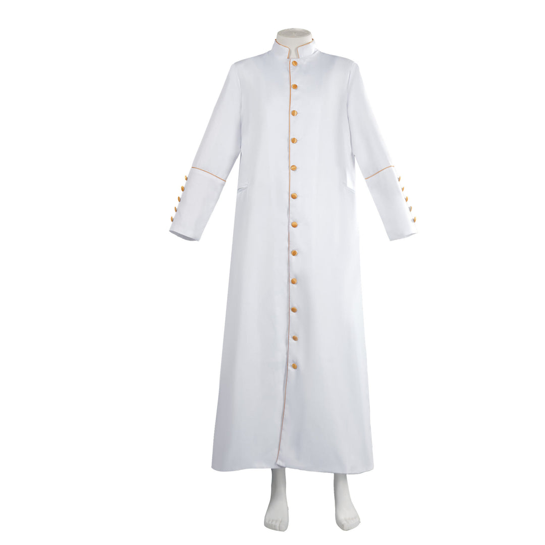 Christianartworkshop Classic Multicolor Clergy Robe Cassock with Contrast Trim & Medieval Elegance - White with Gold Trim - 3XL - image 17