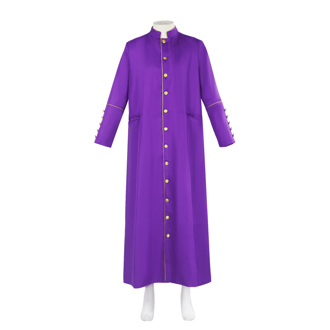 Christianartworkshop Classic Multicolor Clergy Robe Cassock with Contrast Trim & Medieval Elegance - Purple with Gold Trim - 3XL - image 16