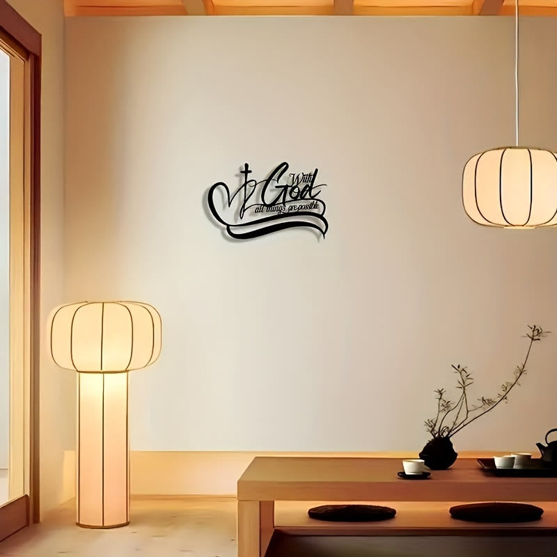 Christianartworkshop Black Metal Wall Decor: Cross & With God All Things Are Possible Verse - image 3