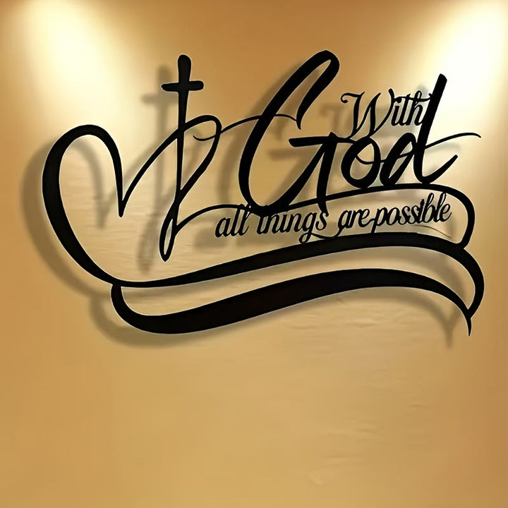 Christianartworkshop Black Metal Wall Decor: Cross & With God All Things Are Possible Verse - image 0