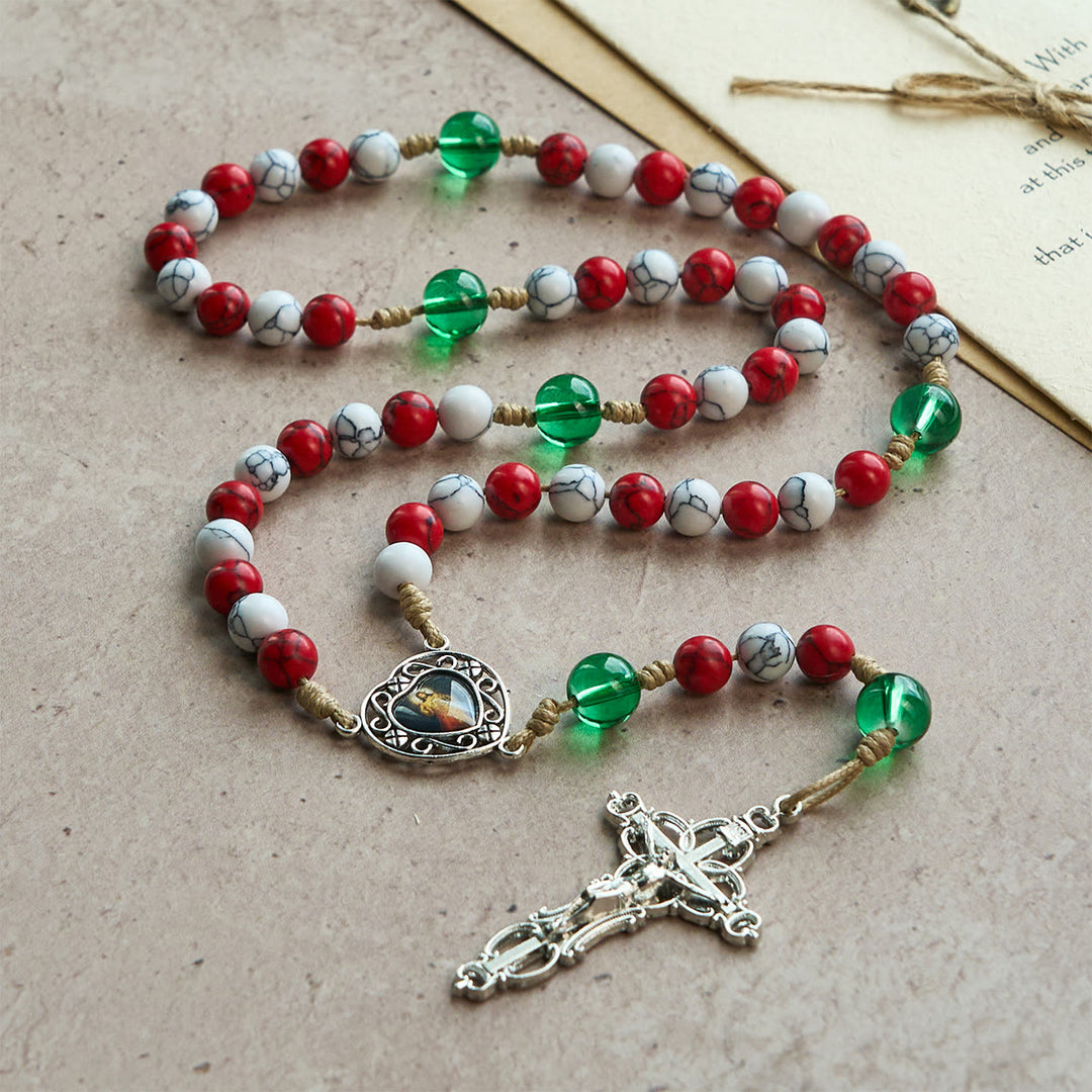 Christianartworkshop Candy-Cane Color Beads Christmas Rosary with Divine Mercy & Our Lady: Celebrate the Nativity - image 5
