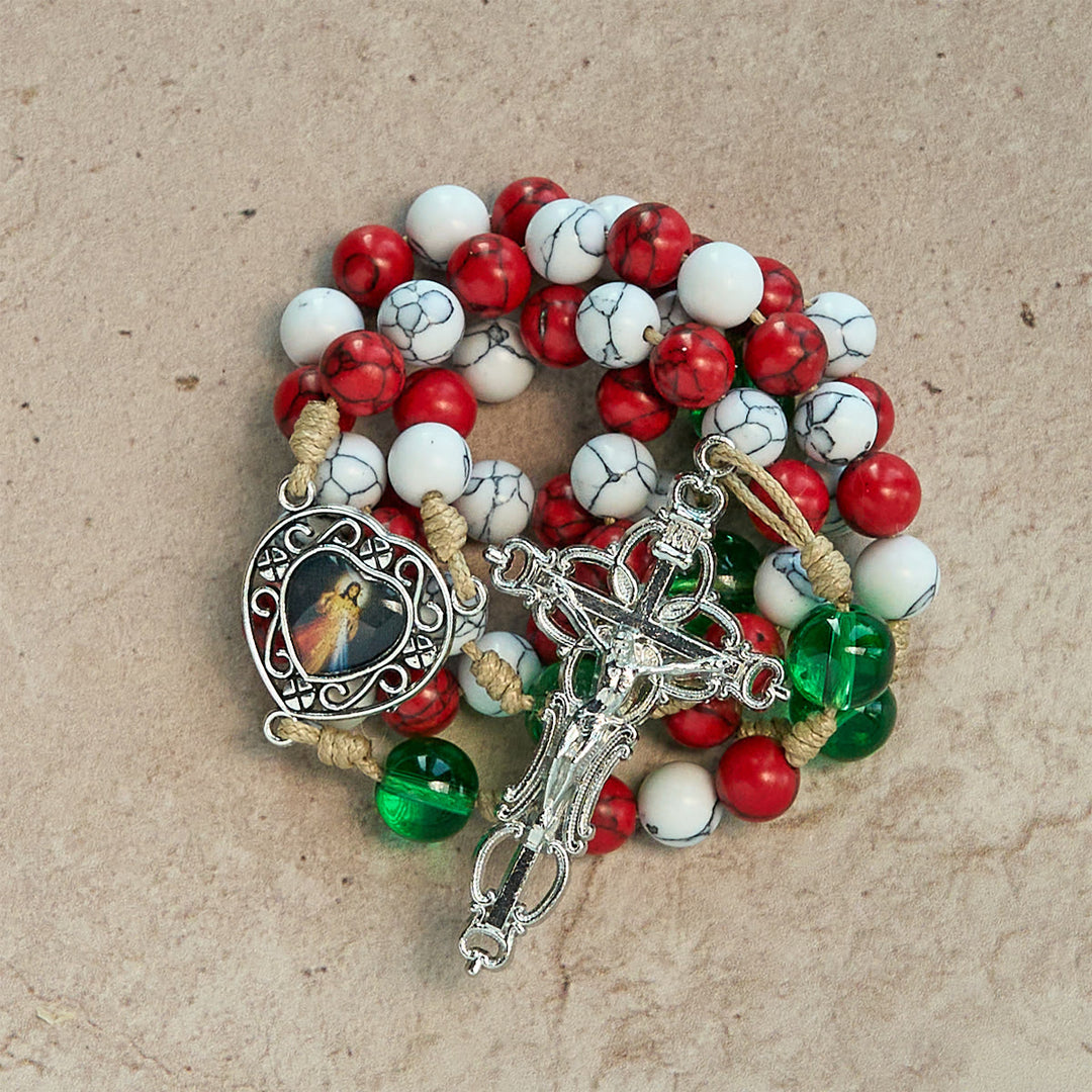 Candy-Cane Color Beads Christmas Rosary with Divine Mercy & Our Lady: Celebrate the Nativity - image 2