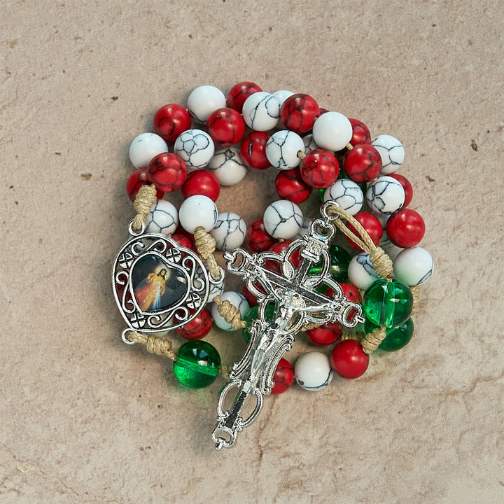 Candy-Cane Color Beads Christmas Rosary with Divine Mercy & Our Lady: Celebrate the Nativity - image 2