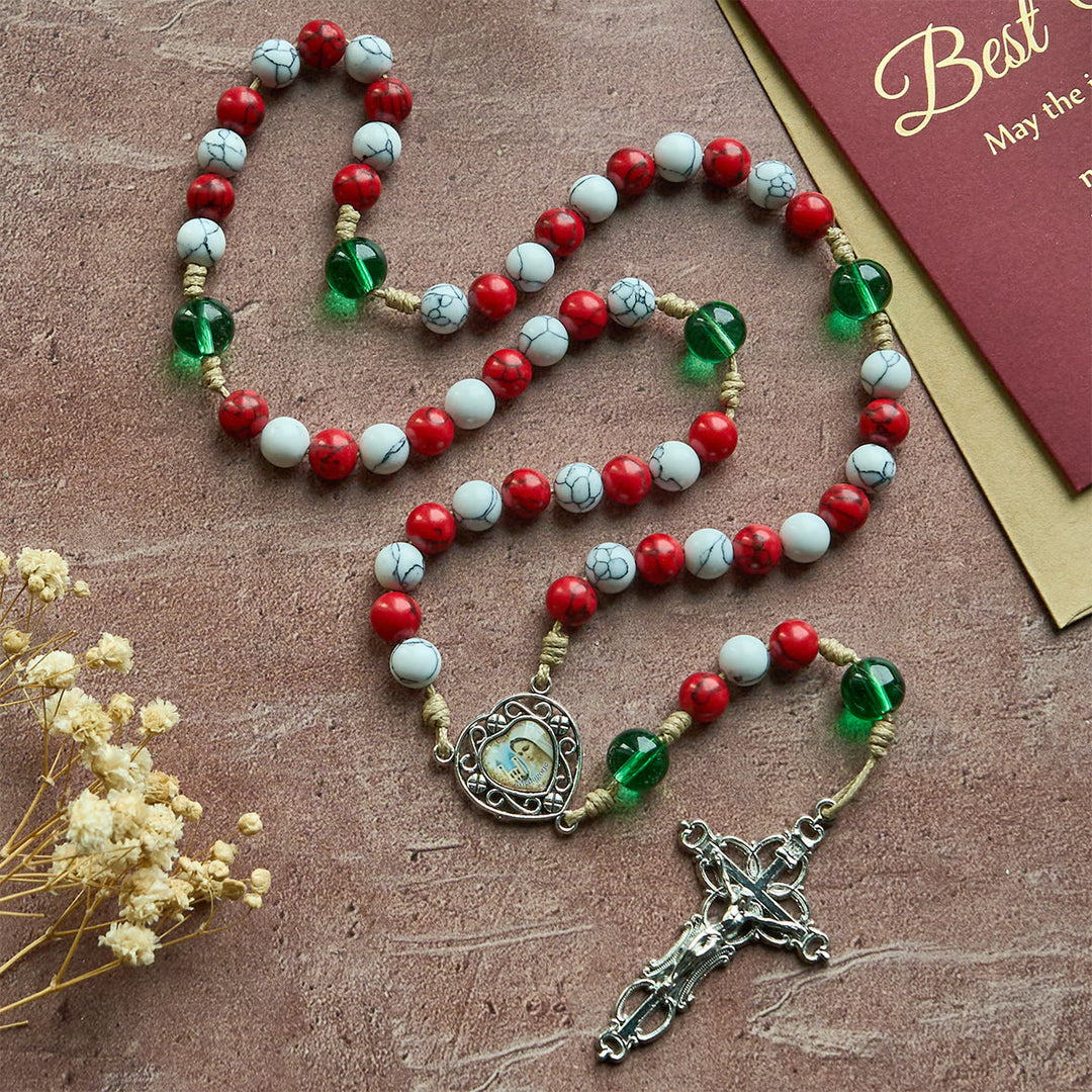 Candy-Cane Color Beads Christmas Rosary with Divine Mercy & Our Lady: Celebrate the Nativity - image 4