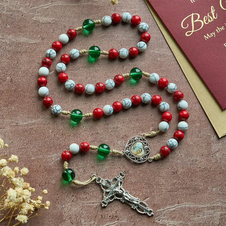 Candy-Cane Color Beads Christmas Rosary with Divine Mercy & Our Lady: Celebrate the Nativity - image 3