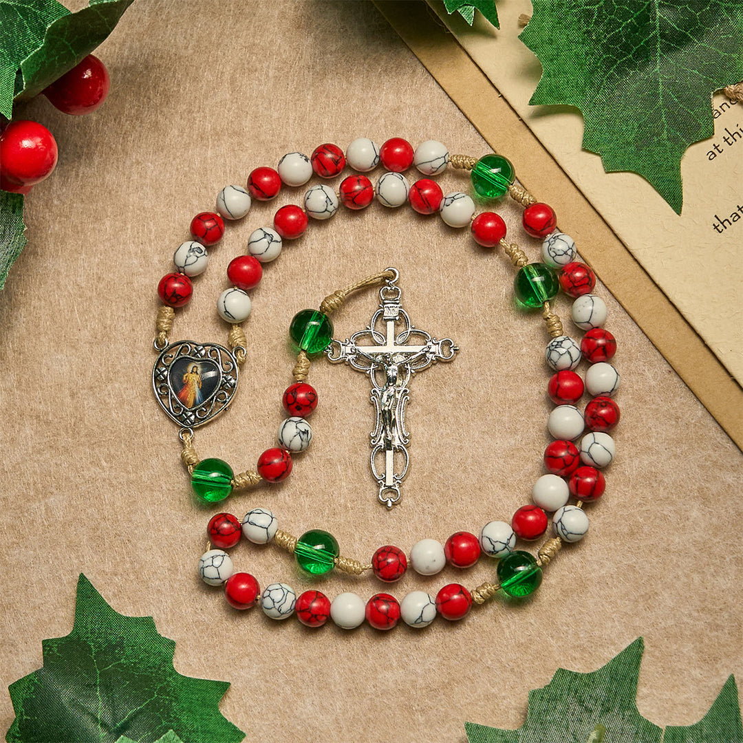 Candy-Cane Color Beads Christmas Rosary with Divine Mercy & Our Lady: Celebrate the Nativity - Christmas Rosary - image 0