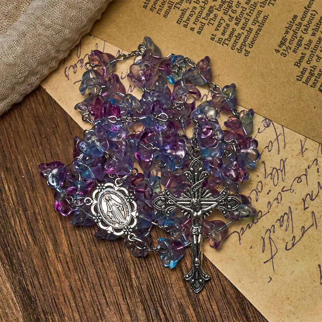 FREE Today: Pastel Bloom Lily-of-the-valley Glass Rosary With Our Lady: Pure Marian Grace - image 1