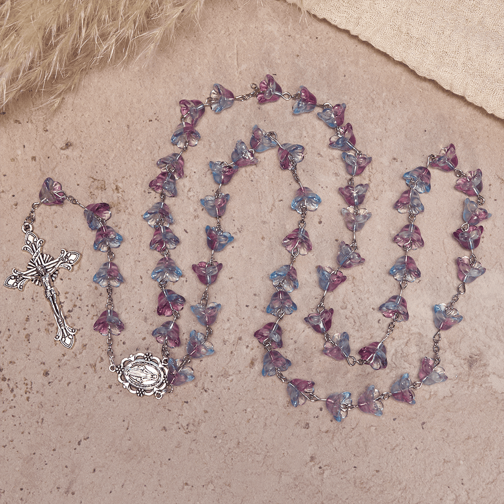 Christianartworkshop Pastel Bloom Lily-of-the-Valley Glass Rosary with Our Lady: Pure Marian grace - image 1