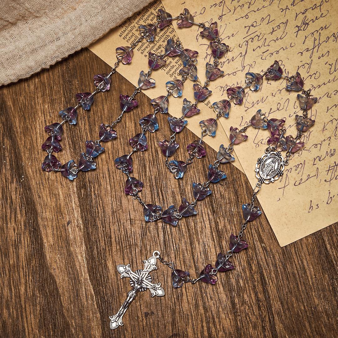 Christianartworkshop Pastel Bloom Lily-of-the-Valley Glass Rosary with Our Lady: Pure Marian grace - image 4