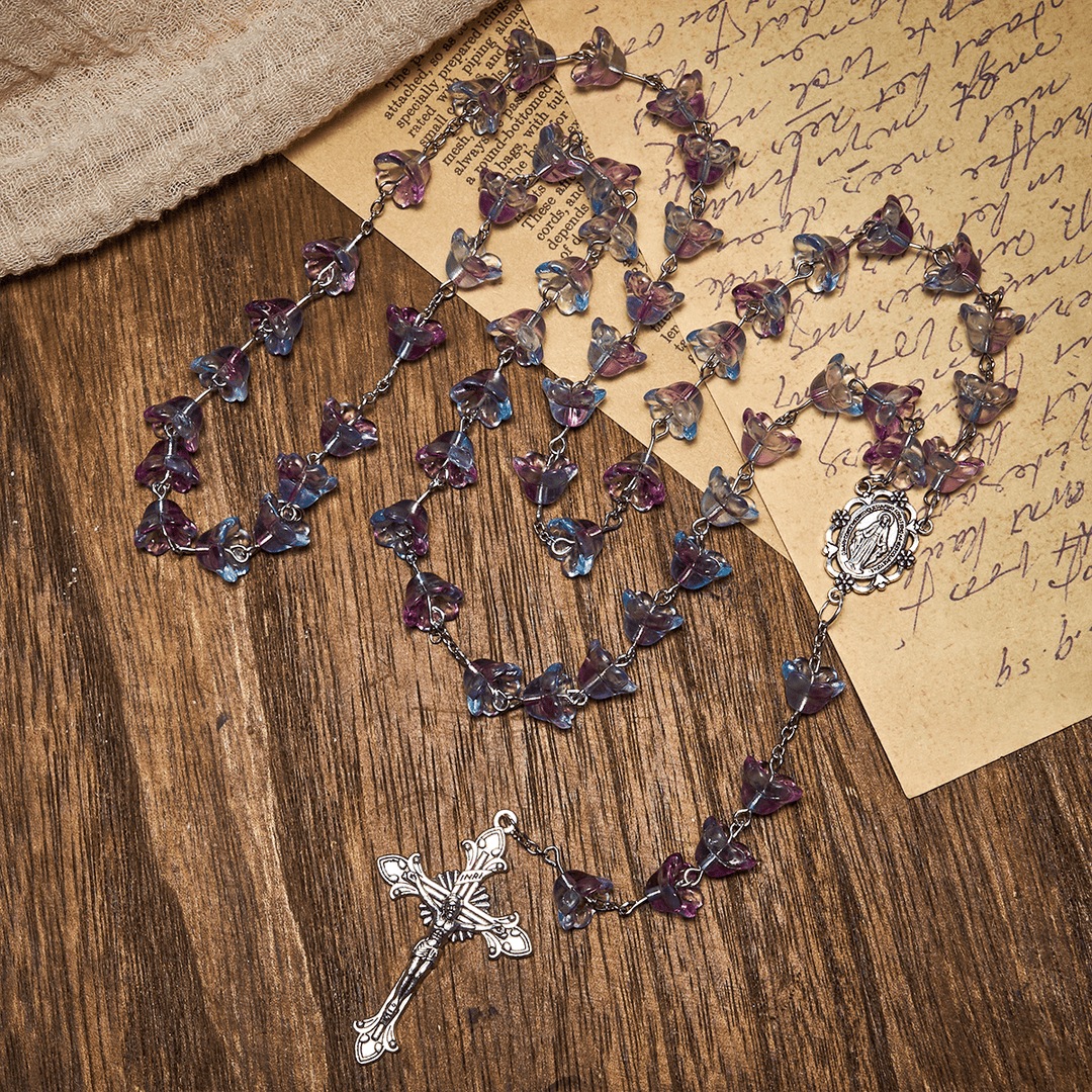 Christianartworkshop Pastel Bloom Lily-of-the-Valley Glass Rosary with Our Lady: Pure Marian grace - image 4