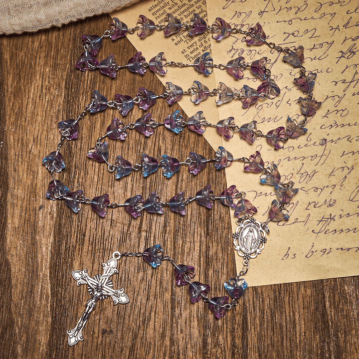 Christianartworkshop Pastel Bloom Lily-of-the-Valley Glass Rosary with Our Lady: Pure Marian grace - image 3