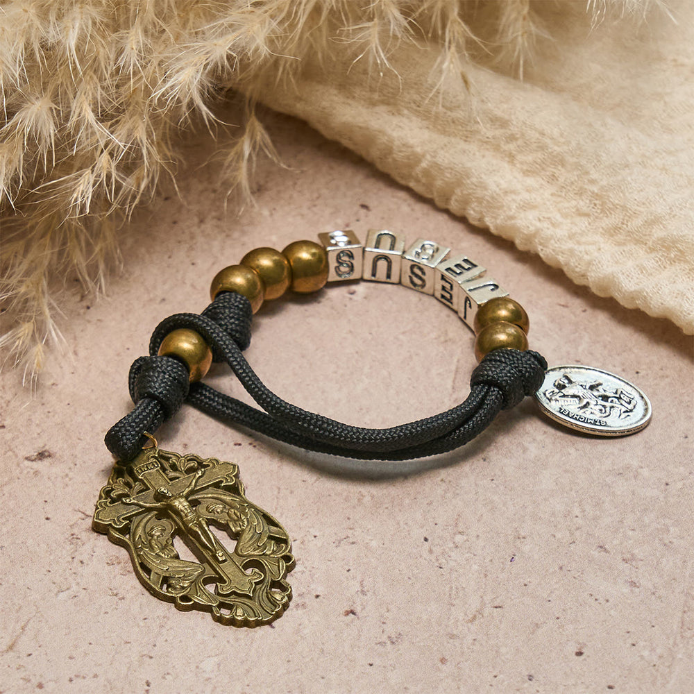 FREE Today: Minimal Black Rugged Pocket Rosary with St. Michael & Personalized JESUS Letter - image 1