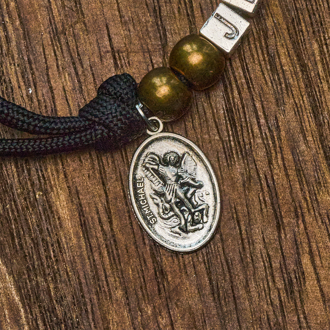 Christianartworkshop Minimal Black Rugged Pocket Rosary with St. Michael & Personalized JESUS Letter - image 6