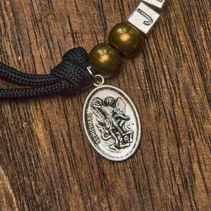 Christianartworkshop Minimal Black Rugged Pocket Rosary with St. Michael & Personalized JESUS Letter - image 6