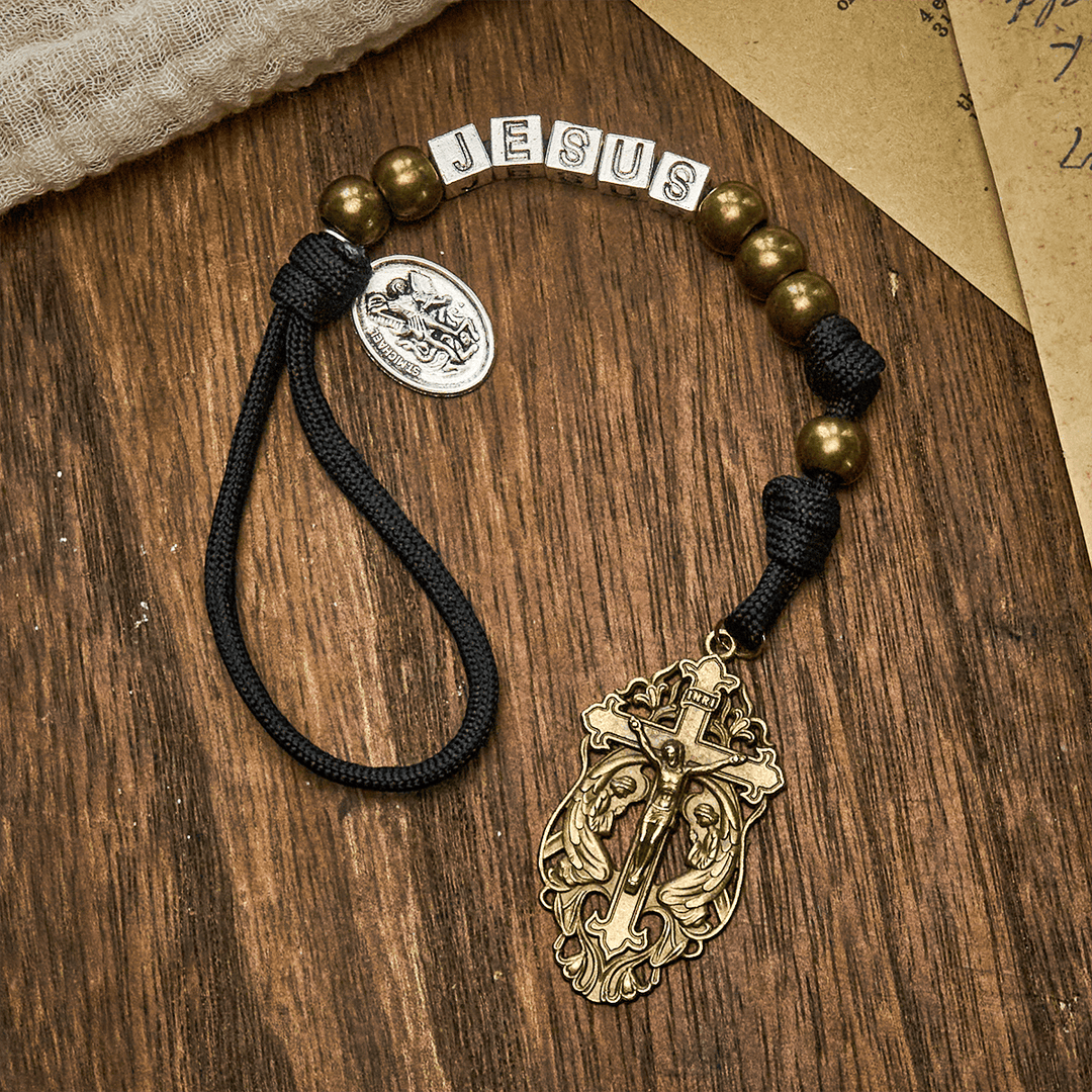 Christianartworkshop Minimal Black Rugged Pocket Rosary with St. Michael & Personalized JESUS Letter - image 4