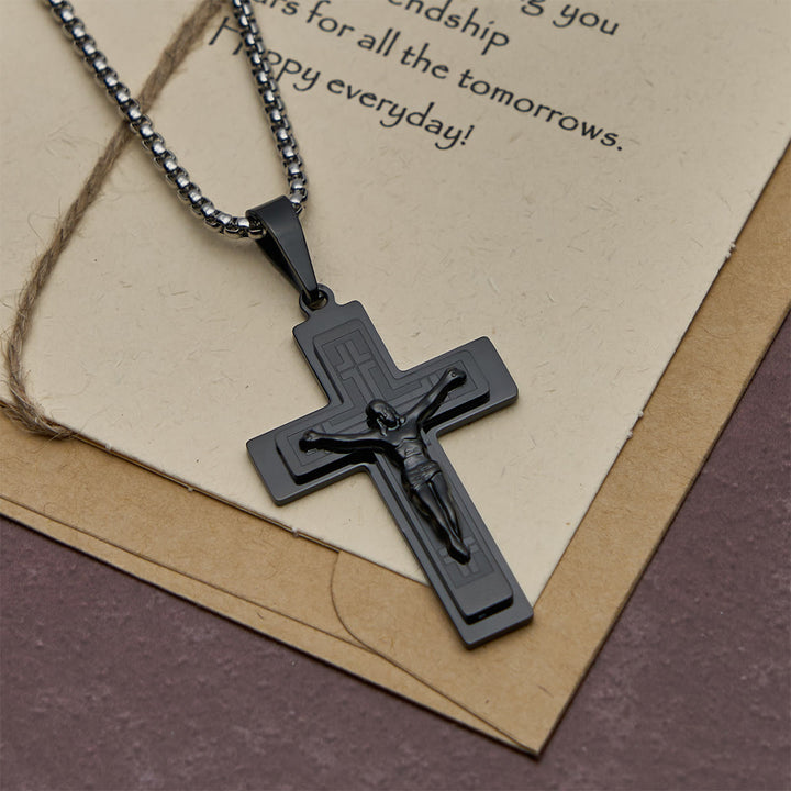 FREE Today: Classic Jesus Crucifix Pendant Necklace: Multi - Tone Metal Craft - Black - image 3