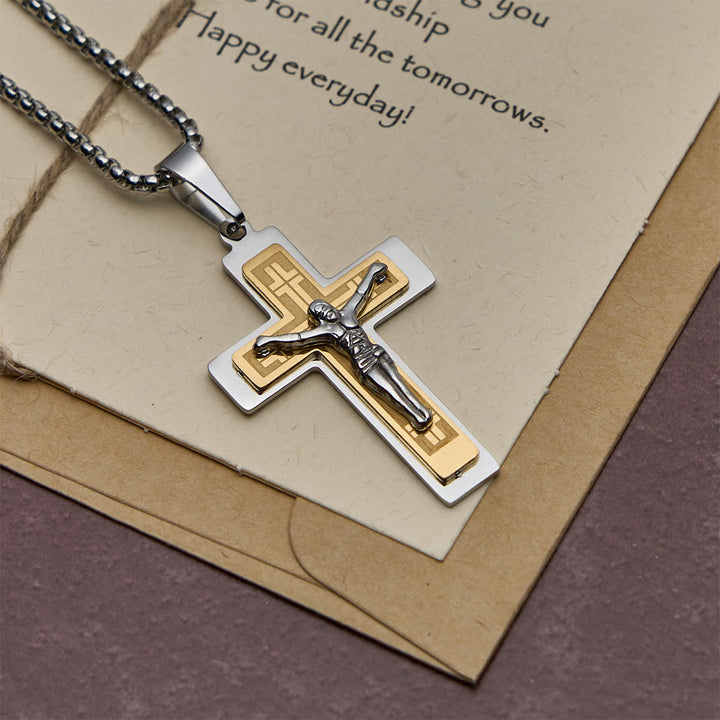 FREE Today: Classic Jesus Crucifix Pendant Necklace: Multi - Tone Metal Craft - Golden & Silver - image 4