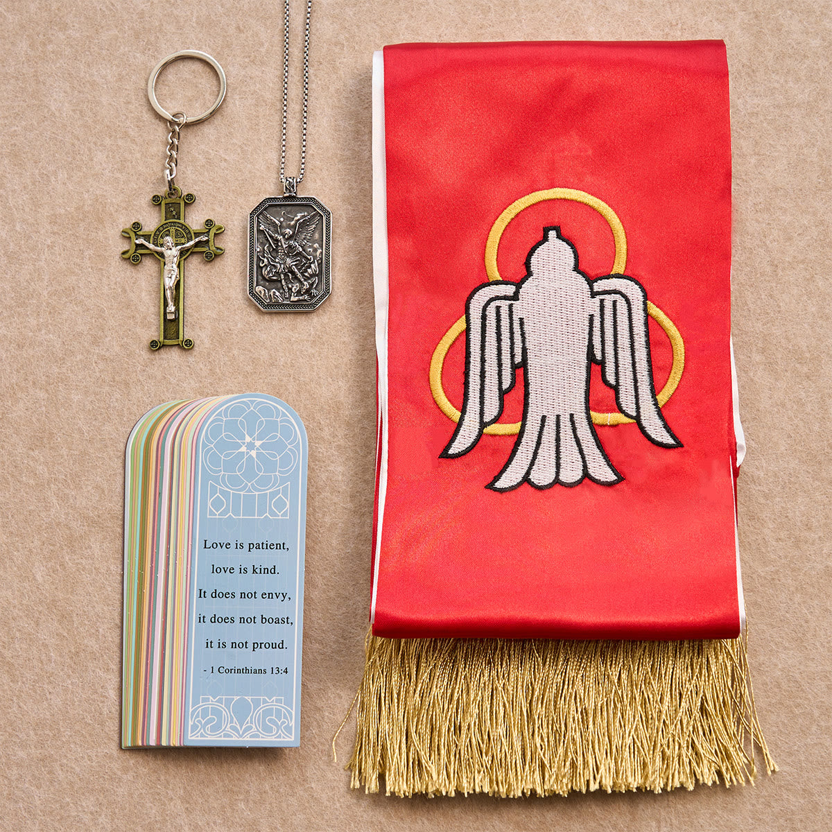 Blessing Set with St. Michael Pendant, Crucifix Keychain & Holy Spirit ...