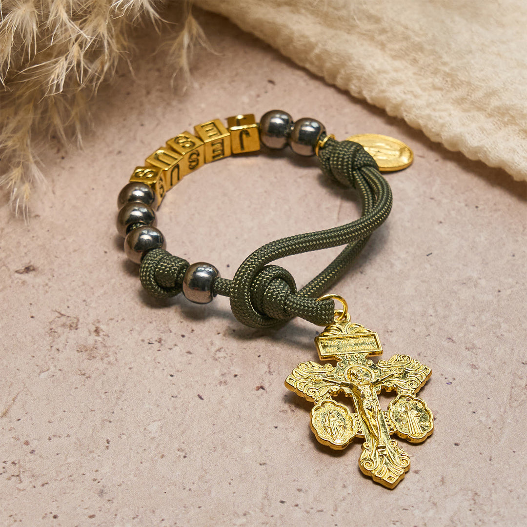 Hematite-Style Beads Compact Prayer Pocket Rosary with Crucifix & Personalized JESUS Letter - image 2