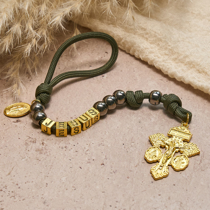 Hematite-Style Beads Compact Prayer Pocket Rosary with Crucifix & Personalized JESUS Letter - Name Customized - image 0