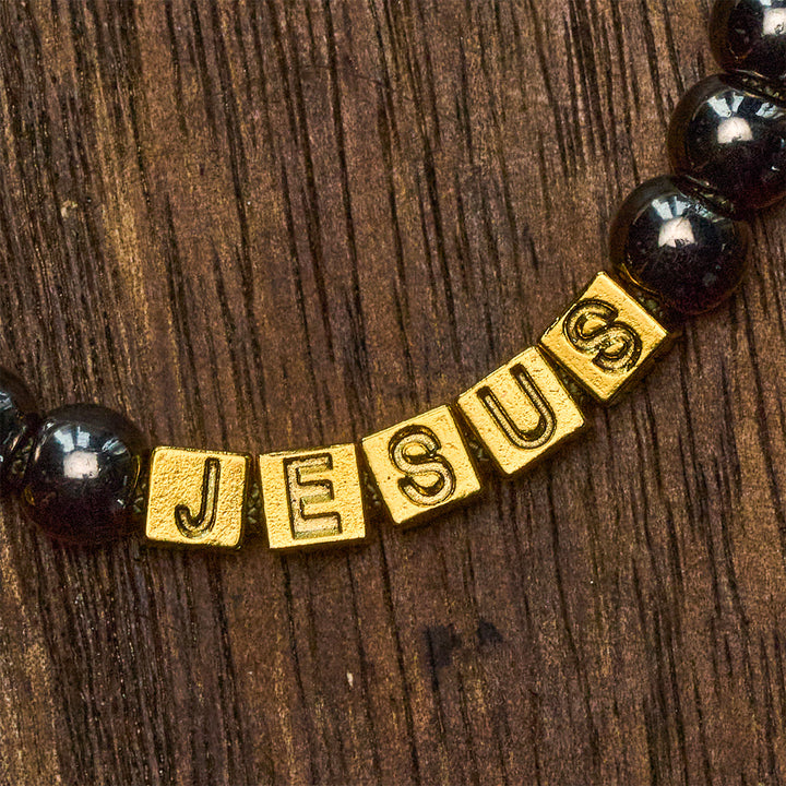 Hematite-Style Beads Compact Prayer Pocket Rosary with Crucifix & Personalized JESUS Letter - image 5