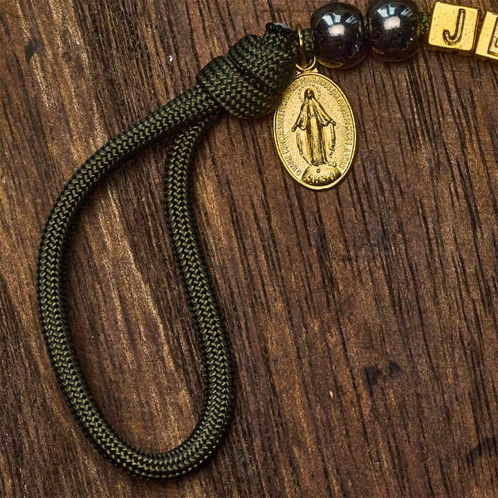 Hematite-Style Beads Compact Prayer Pocket Rosary with Crucifix & Personalized JESUS Letter - image 7