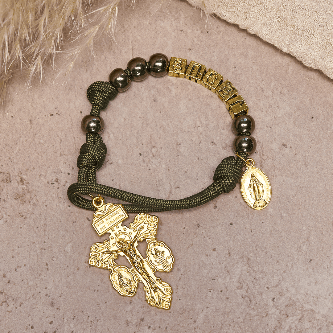 Hematite-Style Beads Compact Prayer Pocket Rosary with Crucifix & Personalized JESUS Letter - image 3