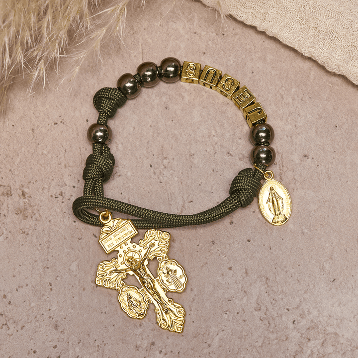 Hematite-Style Beads Compact Prayer Pocket Rosary with Crucifix & Personalized JESUS Letter - image 3