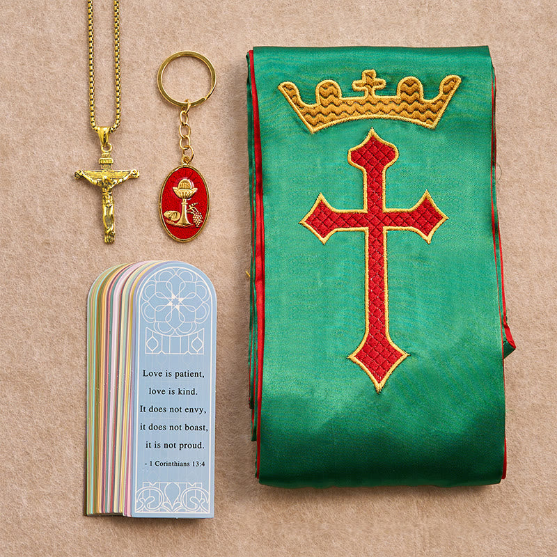 Christianartworkshop Crucifix Necklace, Chalice Keychain, Green Stole and Scripture Bookmarks - Golden Necklace - image 1