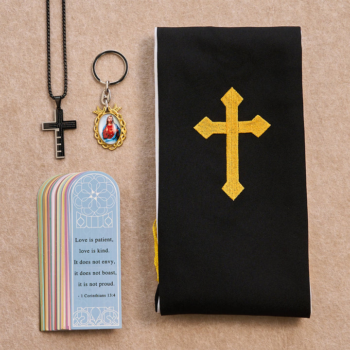 Christianartworkshop Cross Necklace, Madonna Keychain, Black Stole and Scripture Bookmarks - Black  Necklace - image 0