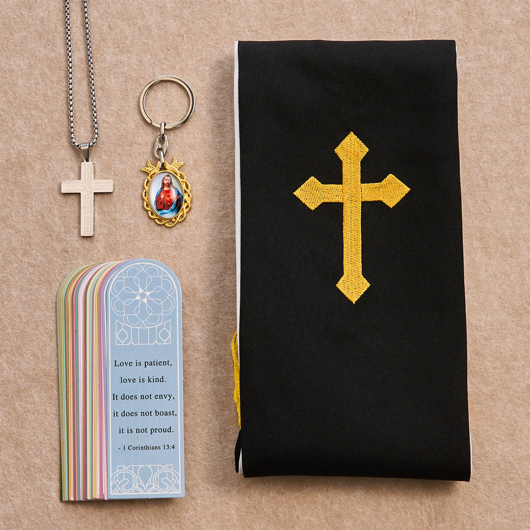 Christianartworkshop Cross Necklace, Madonna Keychain, Black Stole and Scripture Bookmarks - Silver Necklace - image 4