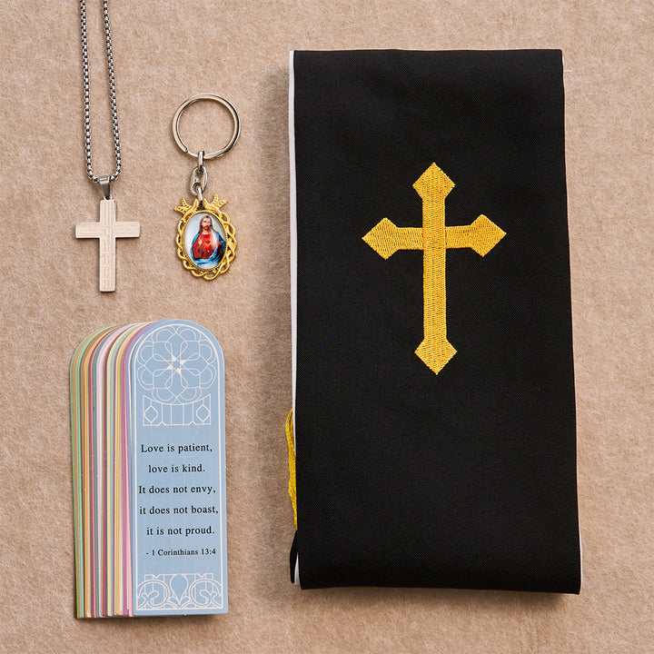 Christianartworkshop Cross Necklace, Madonna Keychain, Black Stole and Scripture Bookmarks - Silver Necklace - image 4